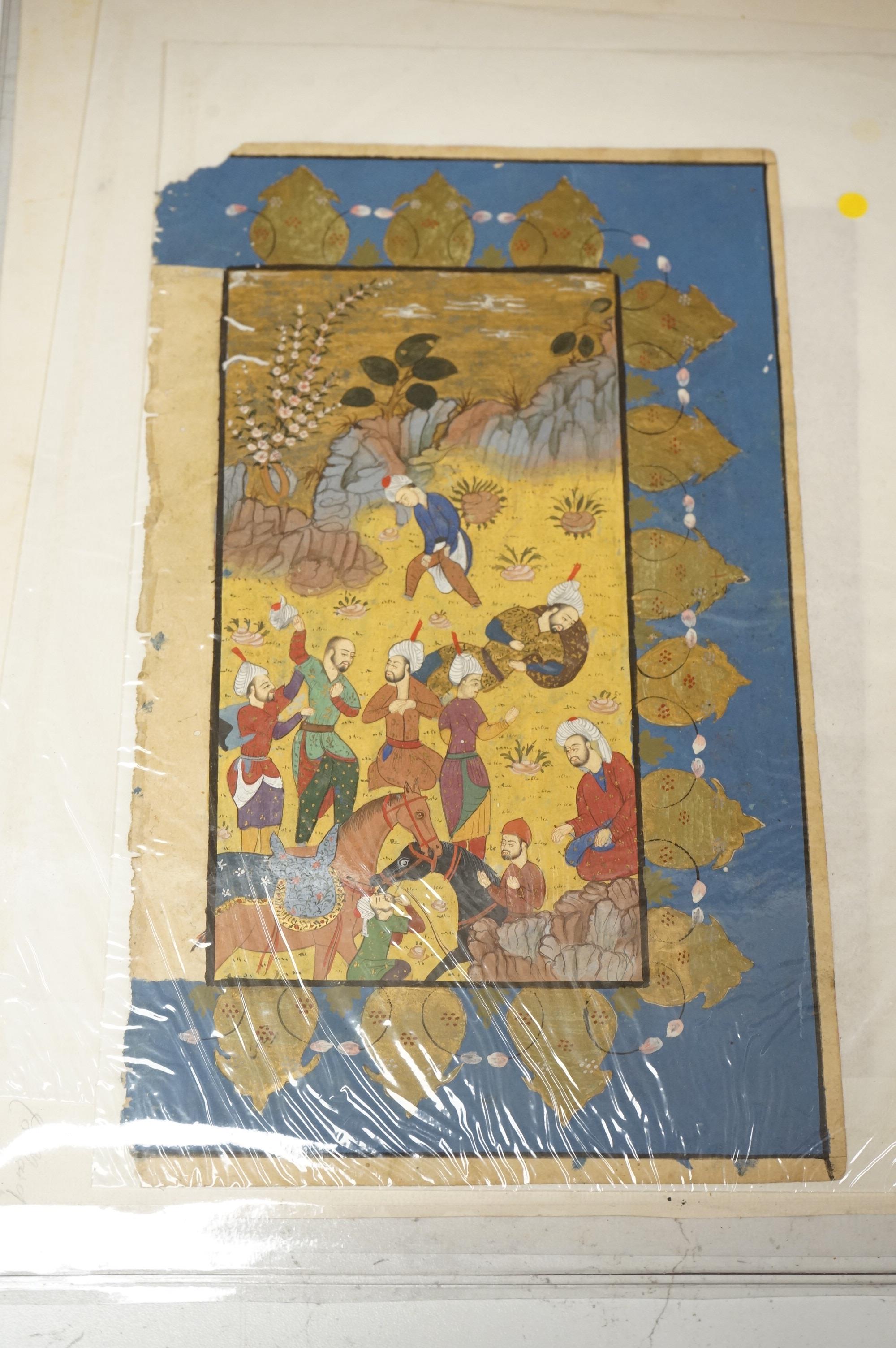 Indian mughal style, Figural studies, portraits and horse racing scene, mounted, seven watercolours, unframed, largest 25 x 13cm